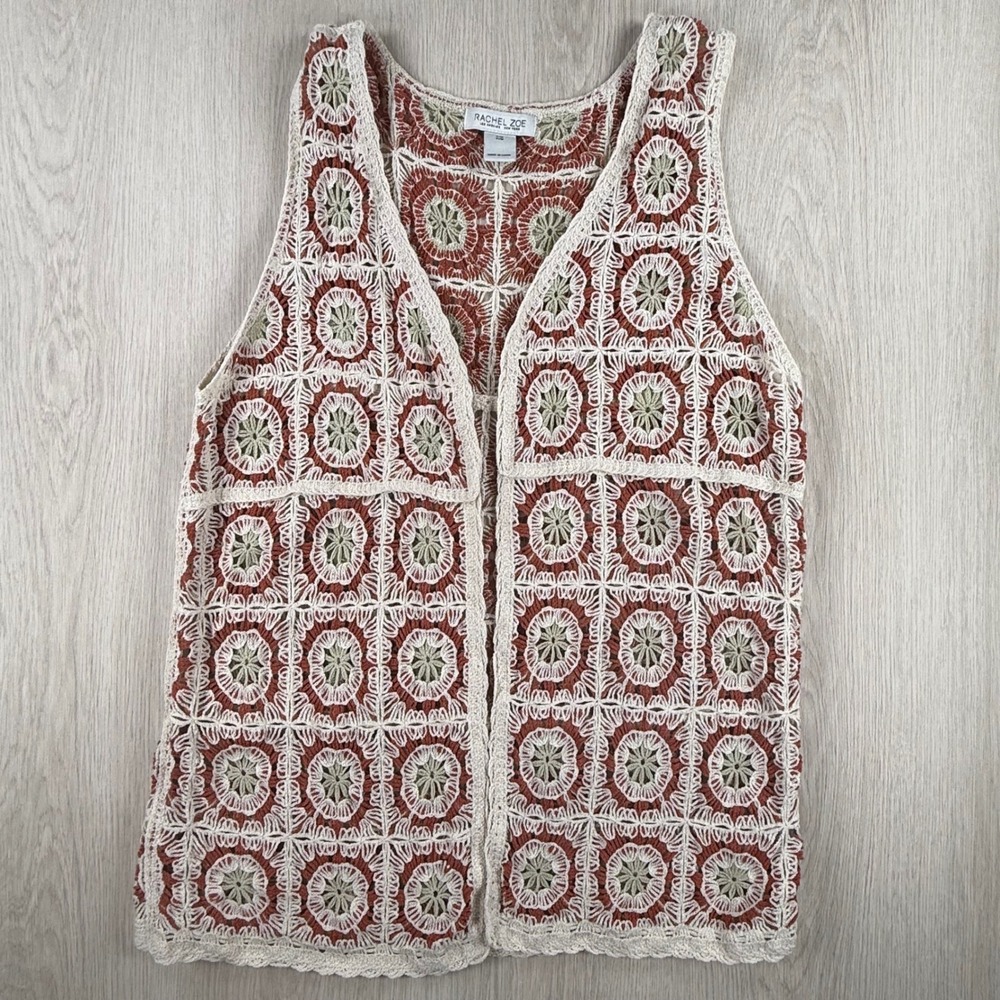 Crochet Open Knit Vest Rachel Zoe S/M Boho‎ Festival Duster Layering Vest